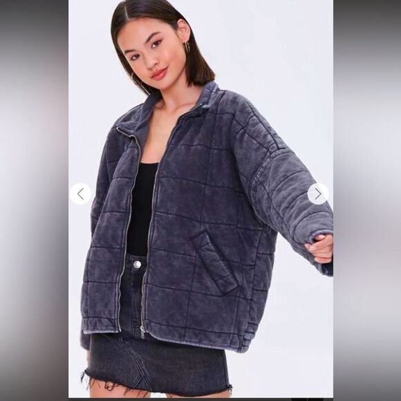 Forever 21 Quilted Zip Up Black FP Inspired Dolman Knit Jacket Size Small - Picture 1 of 12